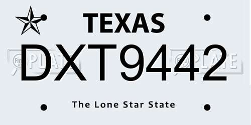 DXT9442 Texas License Plate