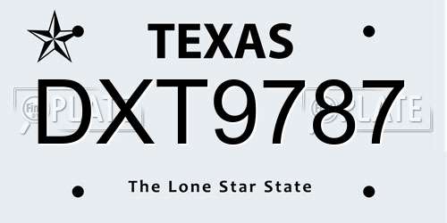 DXT9787 Texas License Plate