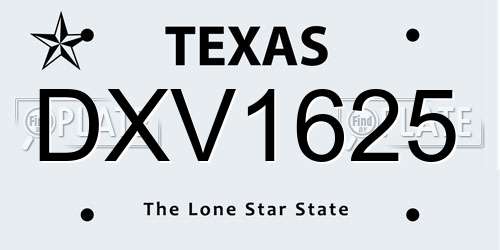 DXV1625 Texas License Plate