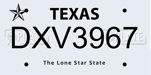 DXV3967 Texas License Plate