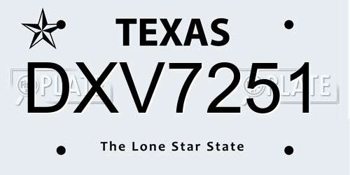 DXV7251 Texas License Plate