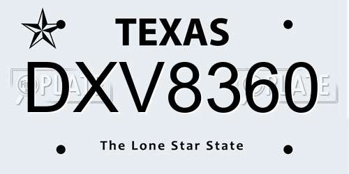 DXV8360 Texas License Plate