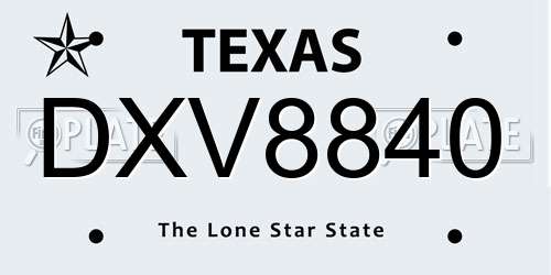 DXV8840 Texas License Plate
