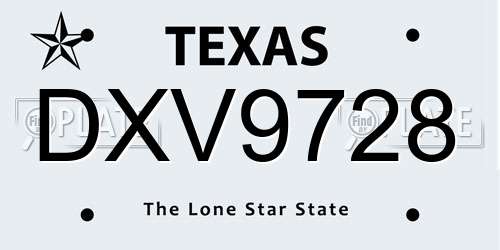 DXV9728 Texas License Plate