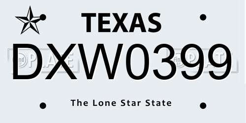DXW0399 Texas License Plate