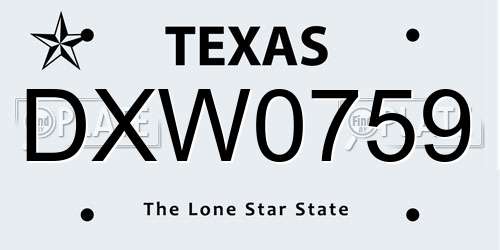 DXW0759 Texas License Plate