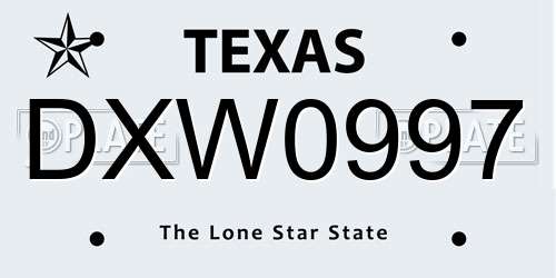 DXW0997 Texas License Plate