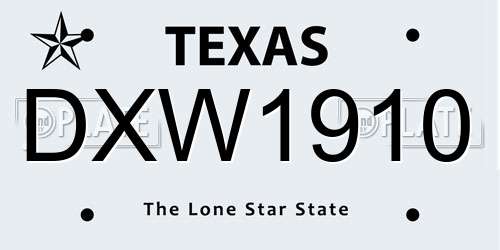 DXW1910 Texas License Plate