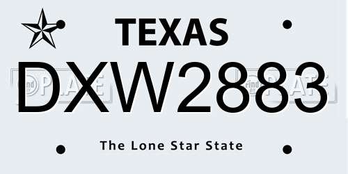 DXW2883 Texas License Plate