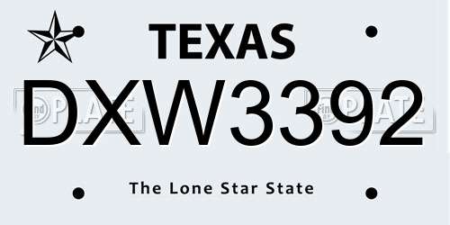 DXW3392 Texas License Plate