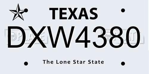 DXW4380 Texas License Plate