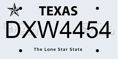 DXW4454 Texas License Plate