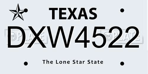 DXW4522 Texas License Plate
