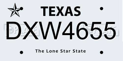 DXW4655 Texas License Plate
