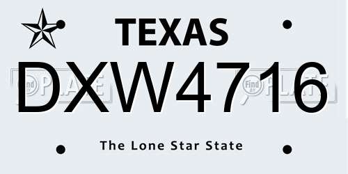 DXW4716 Texas License Plate