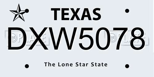 DXW5078 Texas License Plate