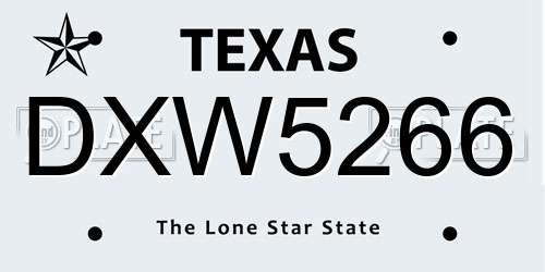 DXW5266 Texas License Plate