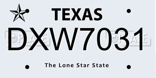 DXW7031 Texas License Plate
