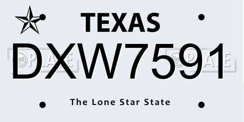 DXW7591 Texas License Plate