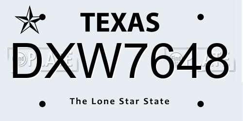 DXW7648 Texas License Plate