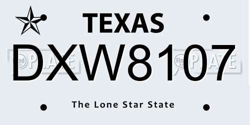 DXW8107 Texas License Plate