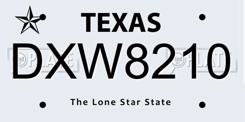 DXW8210 Texas License Plate
