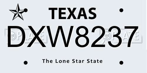DXW8237 Texas License Plate