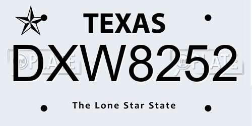 DXW8252 Texas License Plate