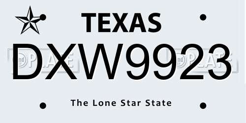 DXW9923 Texas License Plate