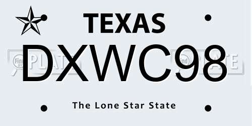 DXWC98 Texas License Plate
