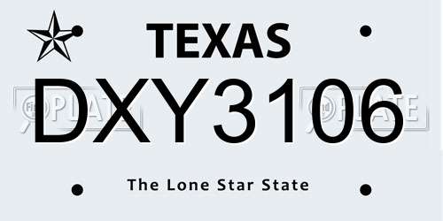 DXY3106 Texas License Plate