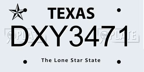 DXY3471 Texas License Plate
