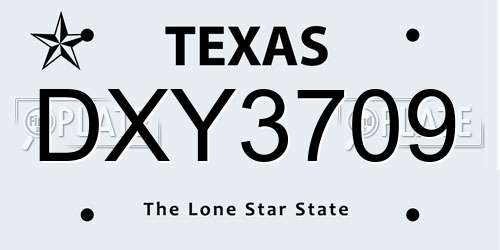 DXY3709 Texas License Plate