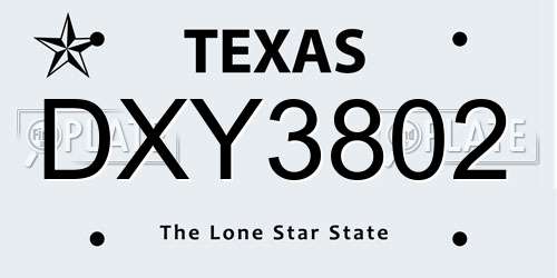 DXY3802 Texas License Plate