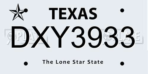 DXY3933 Texas License Plate