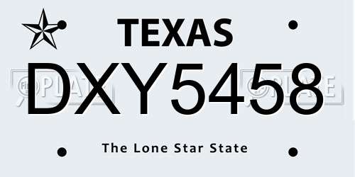 DXY5458 Texas License Plate