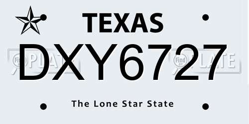 DXY6727 Texas License Plate