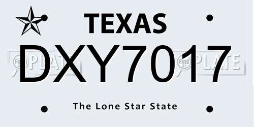DXY7017 Texas License Plate