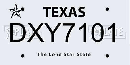 DXY7101 Texas License Plate