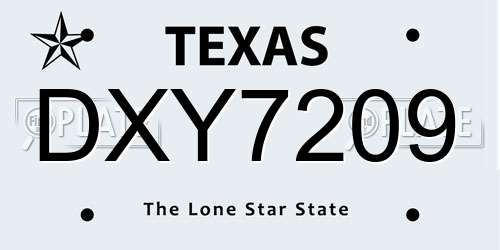 DXY7209 Texas License Plate