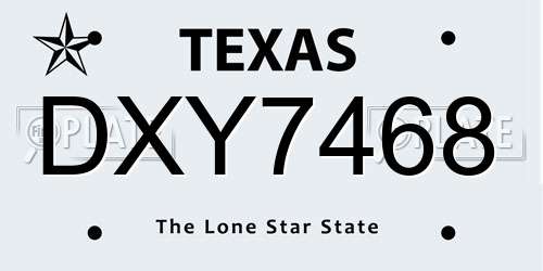 DXY7468 Texas License Plate