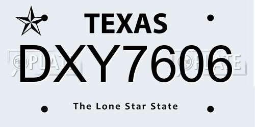 DXY7606 Texas License Plate