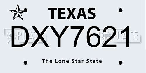 DXY7621 Texas License Plate