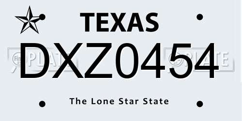 DXZ0454 Texas License Plate