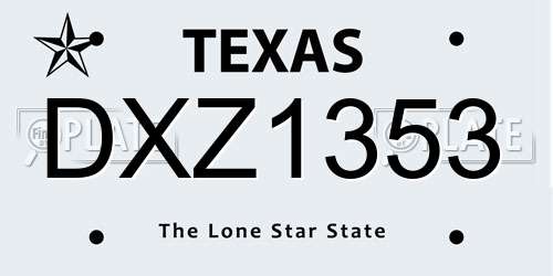 DXZ1353 Texas License Plate