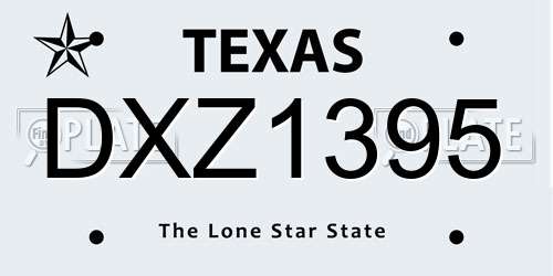 DXZ1395 Texas License Plate
