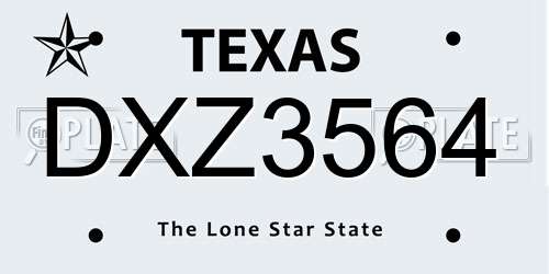 DXZ3564 Texas License Plate