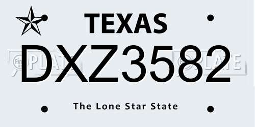DXZ3582 Texas License Plate