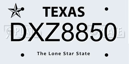 DXZ8850 Texas License Plate