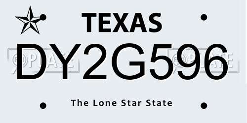 DY2G596 Texas License Plate